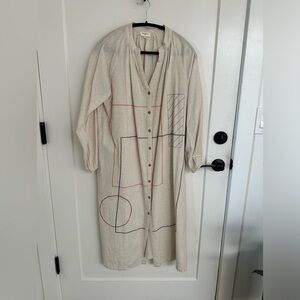 Linen shirt dress with geometric embroidery